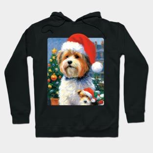 Christmas Lhasa Apso Dog Portrait painting Hoodie